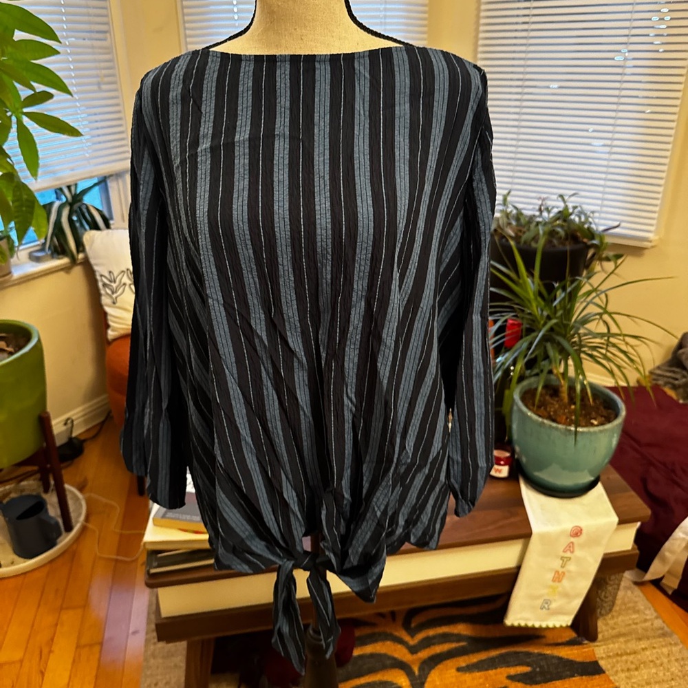 Banana Republic Black and Blue Striped Blouse